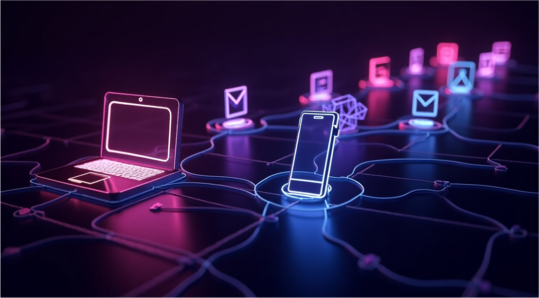A glowing network of connected devices