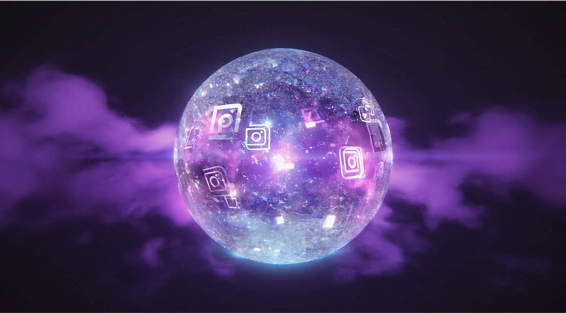 A glowing, transparent orb with icons