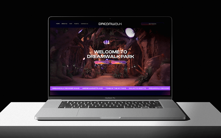 Laptop displaying the Dreamwalk Park website