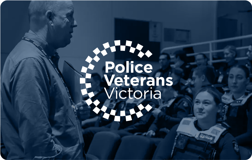 Police Veterans Victoria logo over a group of people