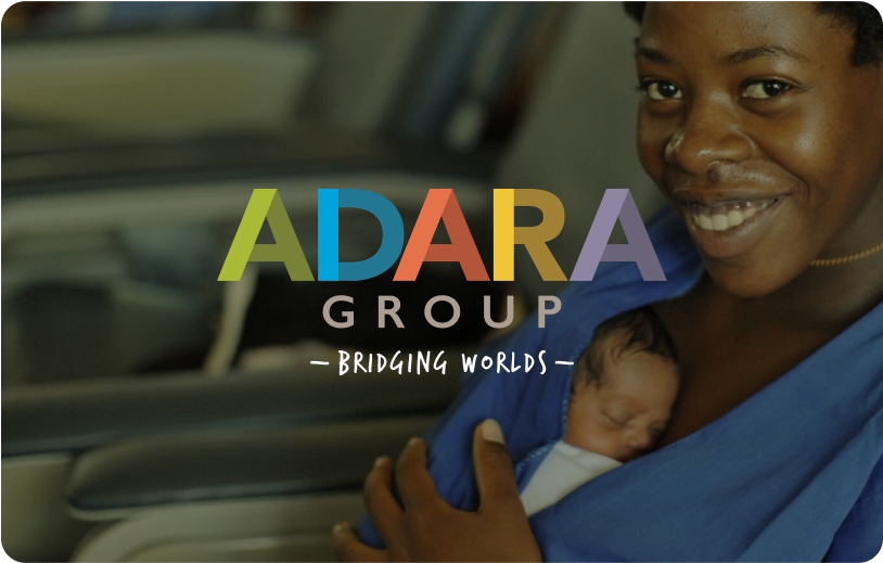Adara Group logo over a mother and baby