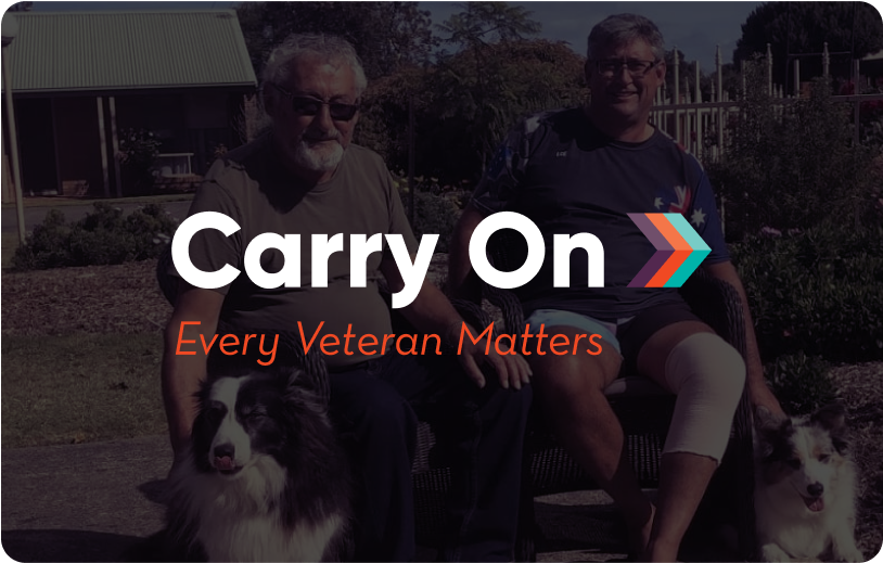 Carry On Every Veteran Matters" logo over two men and dogs